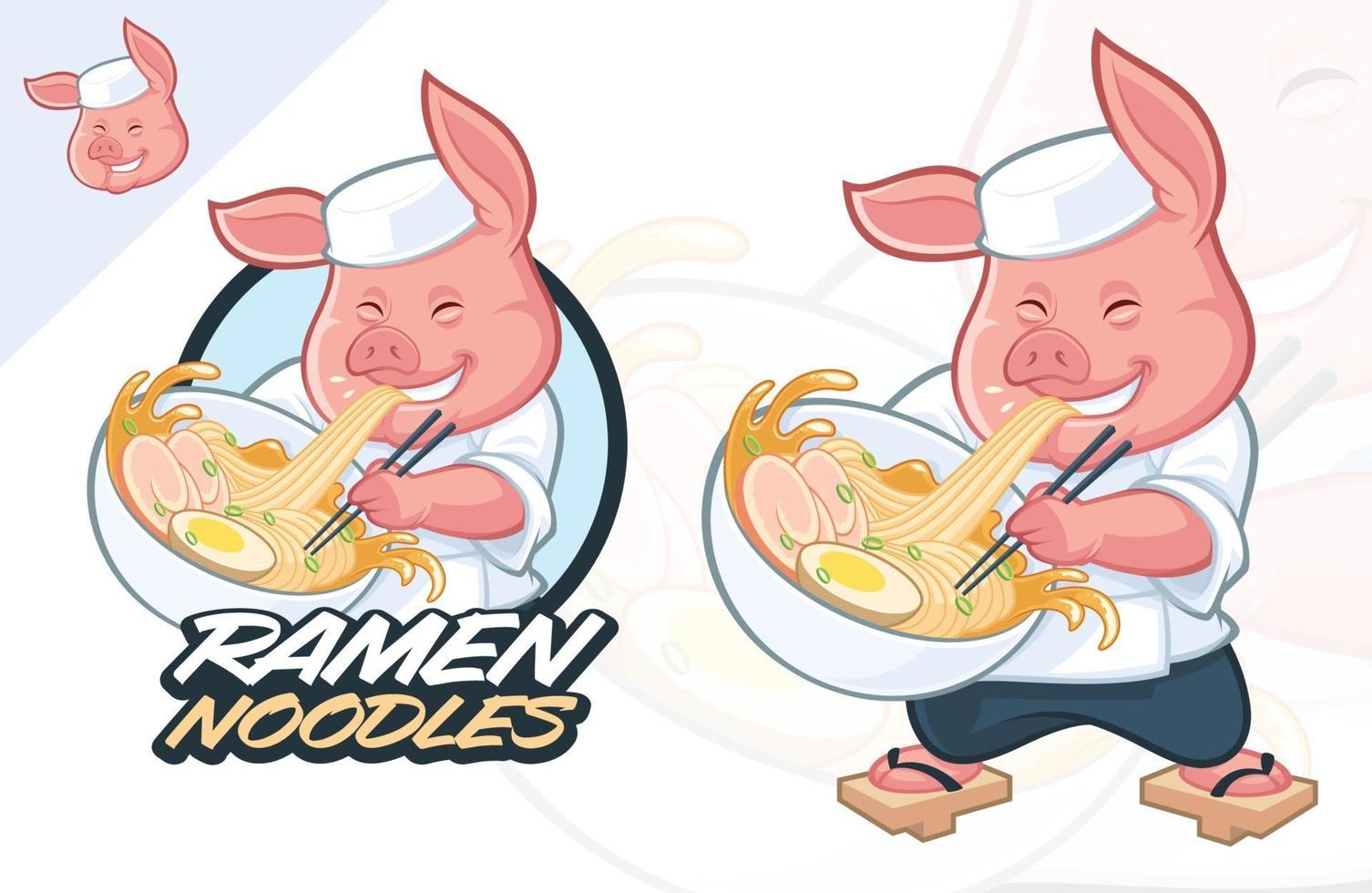 diseño de mascota de ramen de cerdo gordo vector