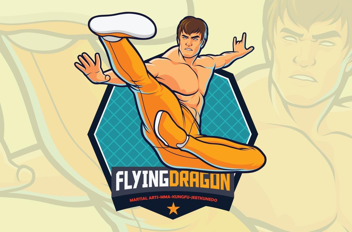 Flying Kick fighter action for martial arts illustration or gym logo design vector