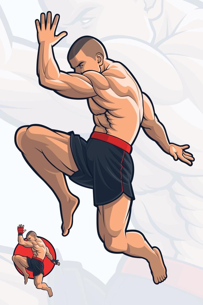 Flying Knee Kick Kick Boxing vector