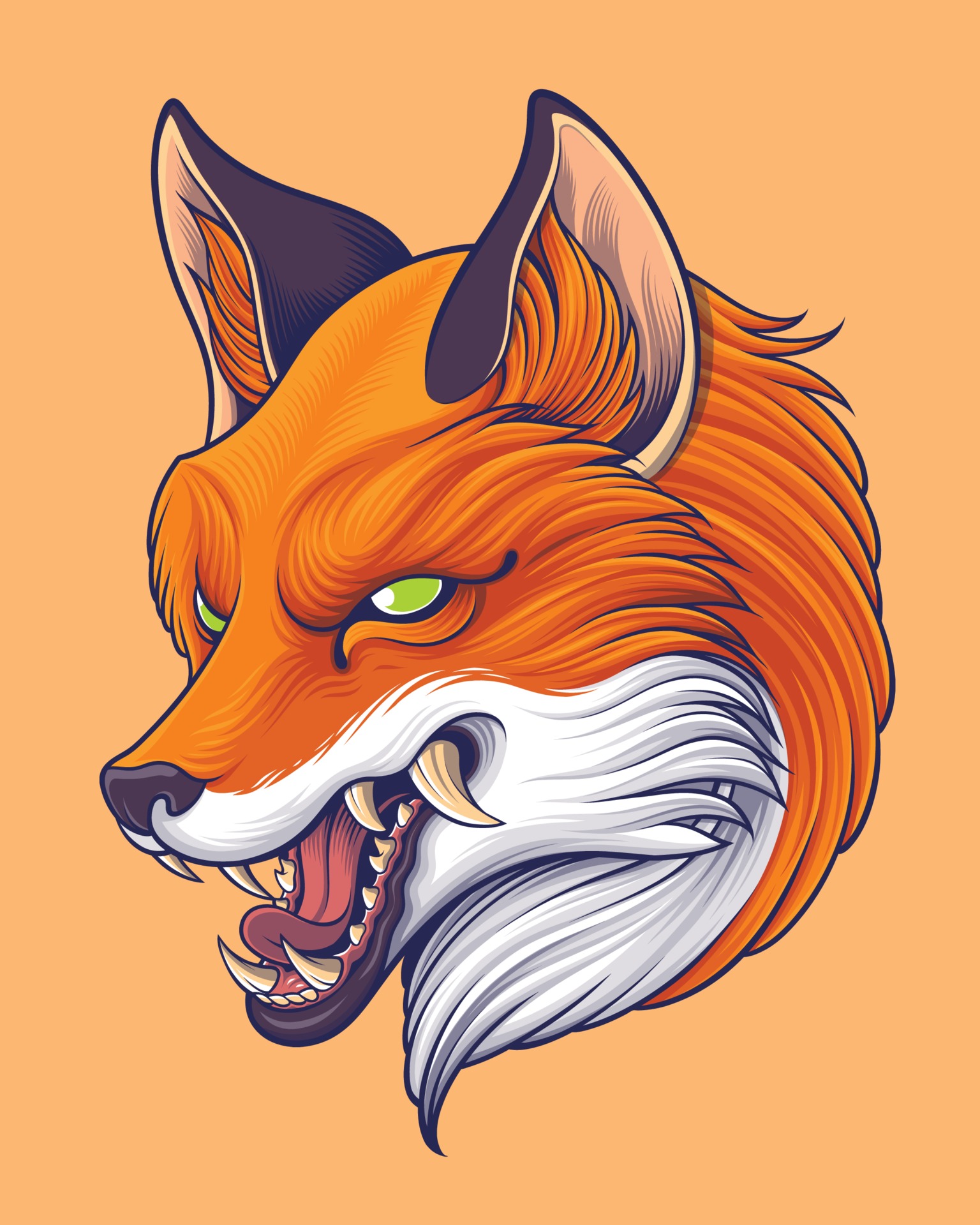 Japanese Style Red Fox Head Illustration 2128984 Vector Art At Vecteezy