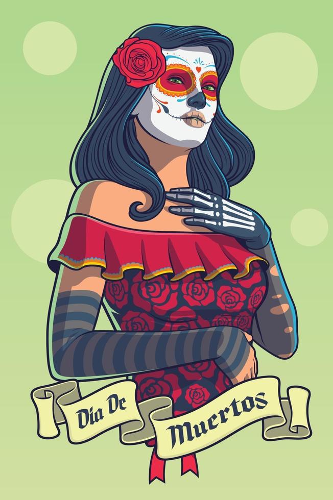 dia de los muertos dama en vestido de catrina vector