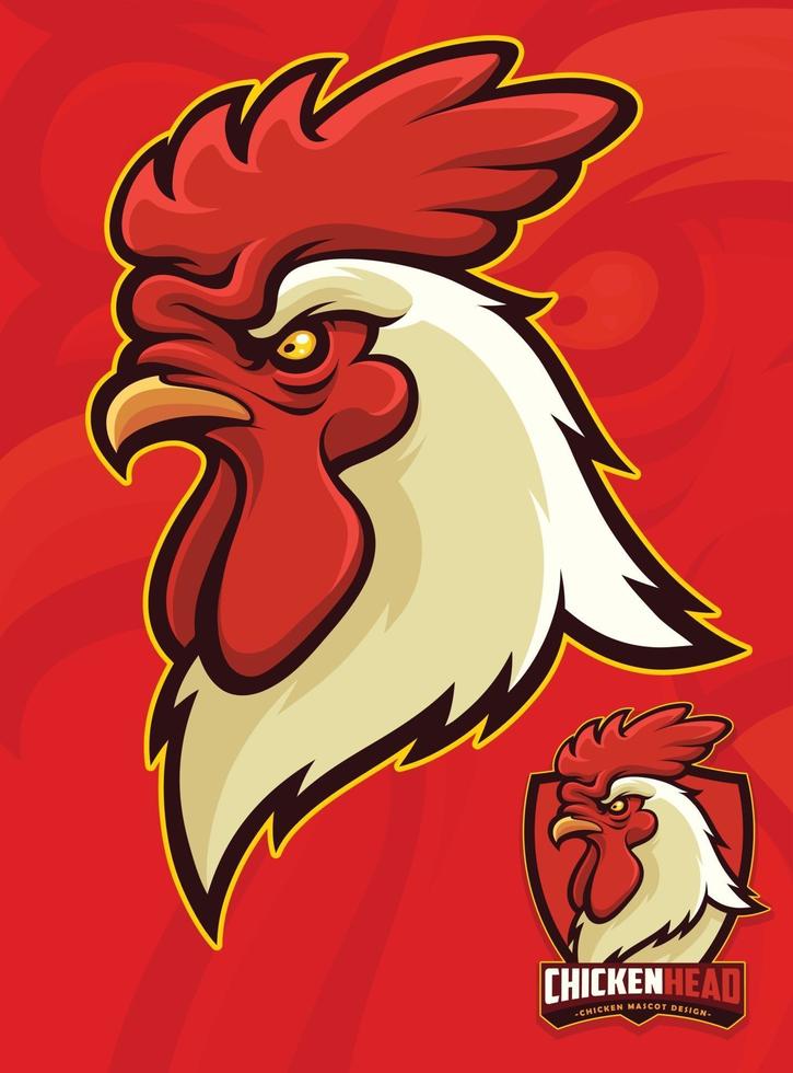 Mascota de cabeza de pollo para deportes o mascota universitaria. vector