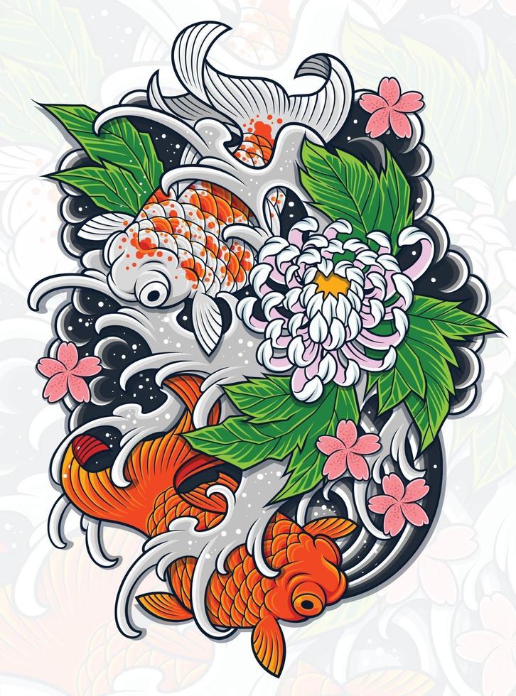 diseño de tatuaje de pez japonés vector