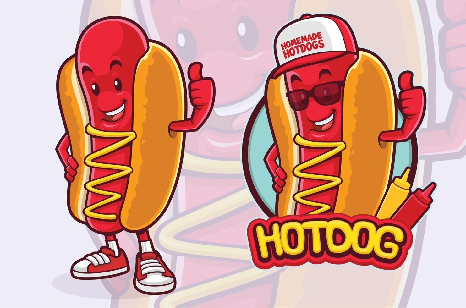 diseño de personajes de mascota hotdog para vendedor de comida rápida vector