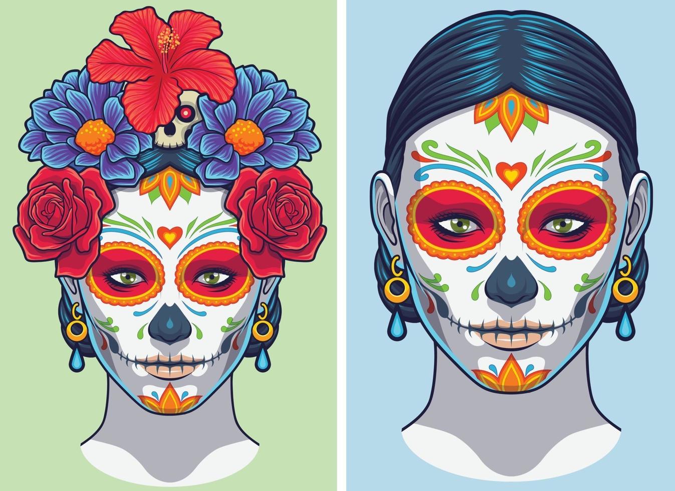 dia de los muertos dama maquillaje y accesorios vector