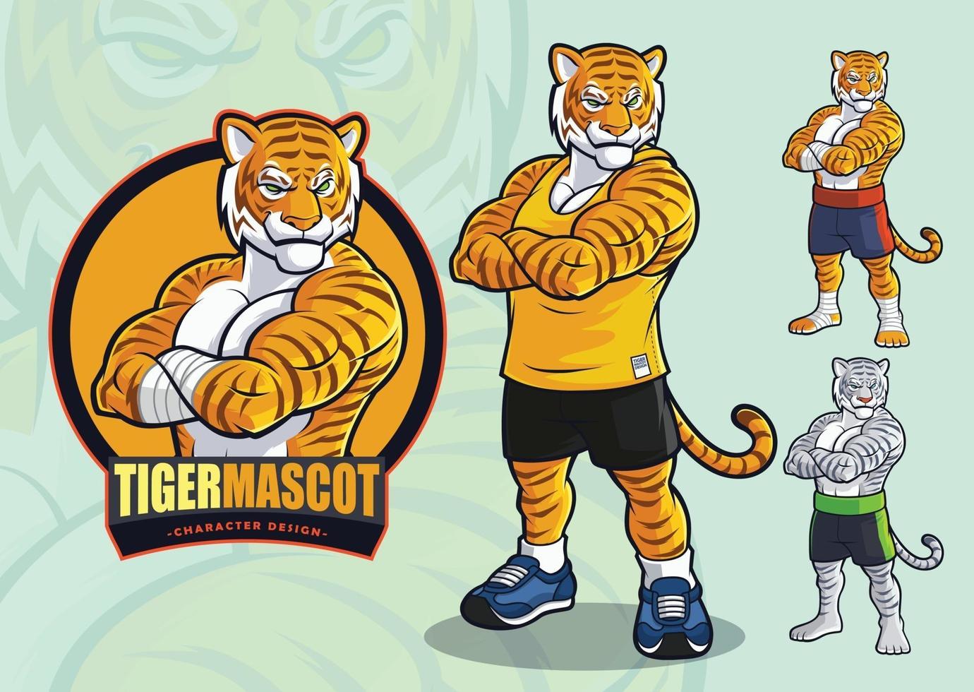 mascota tigre para manchas y logotipo e ilustración de artes marciales con apariciones alternativas vector