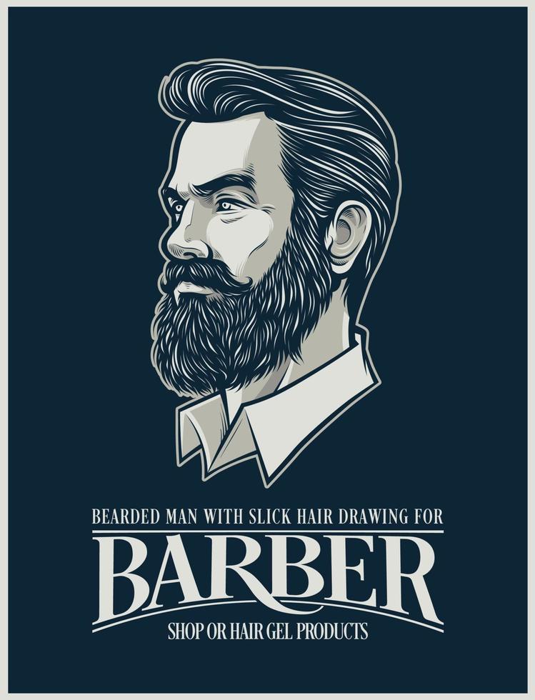 Ilustración de hombre de barba para productos de peinado y negocios. vector