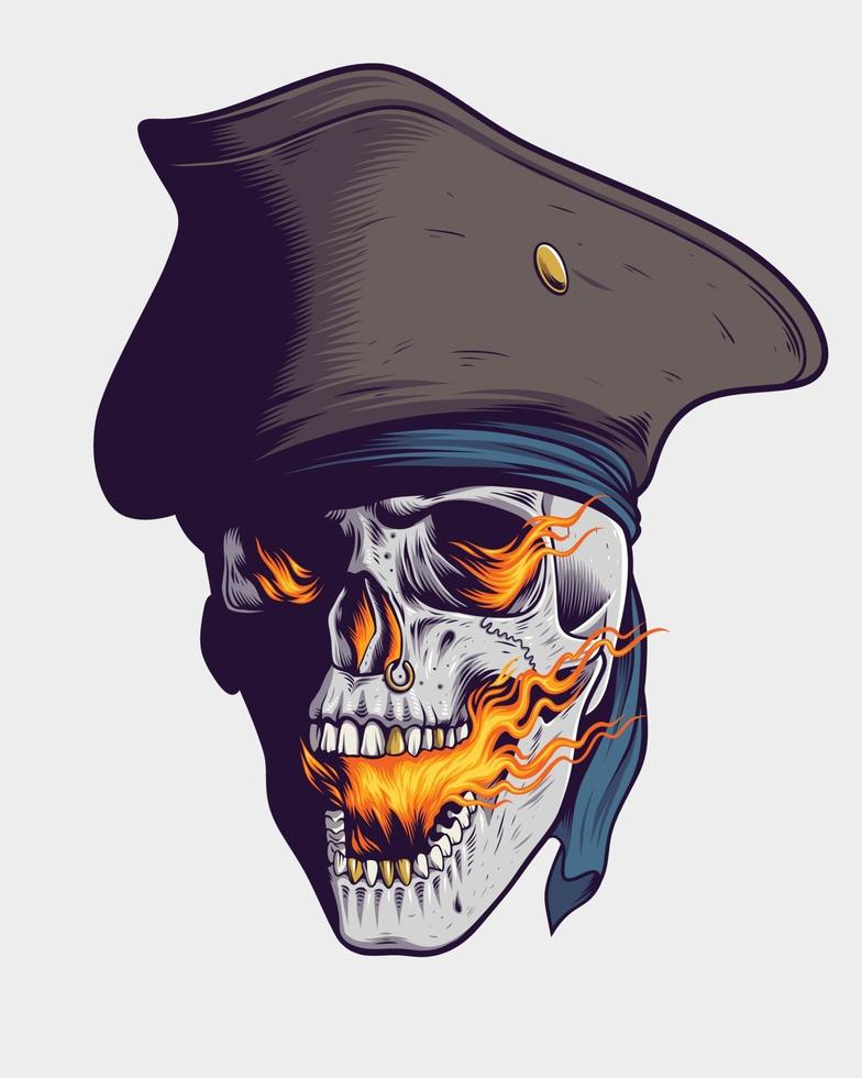 calavera pirata que escupe fuego vector