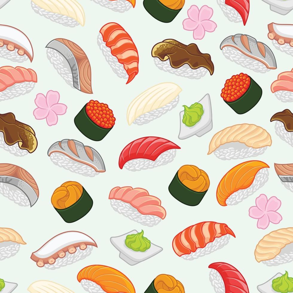 Sushi pattern for background, wrap around seamless pattern vector