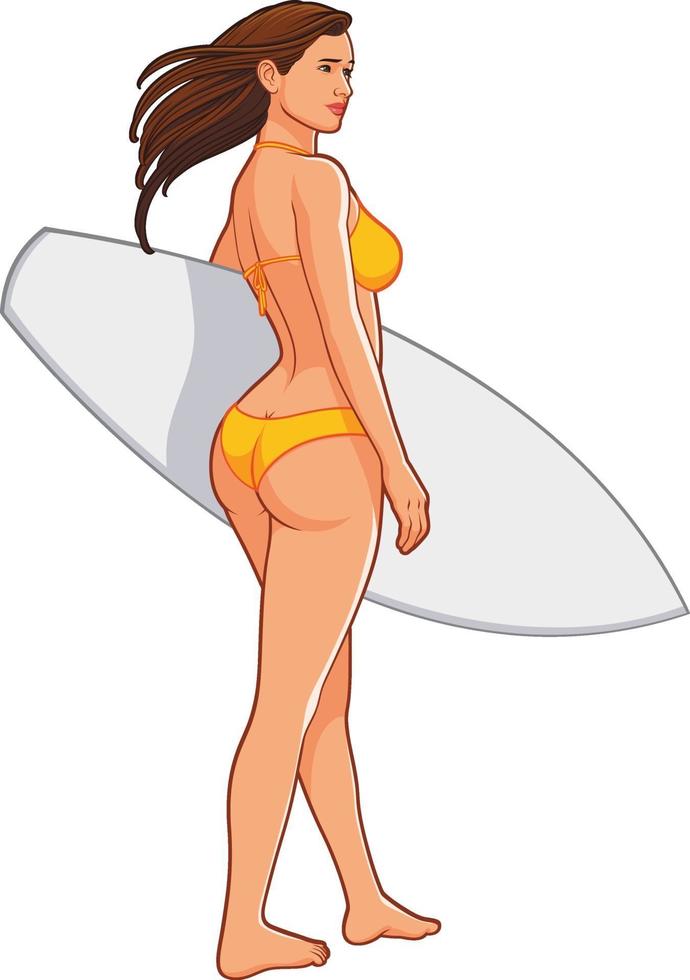 Sexy bikini girl with surfing board vector