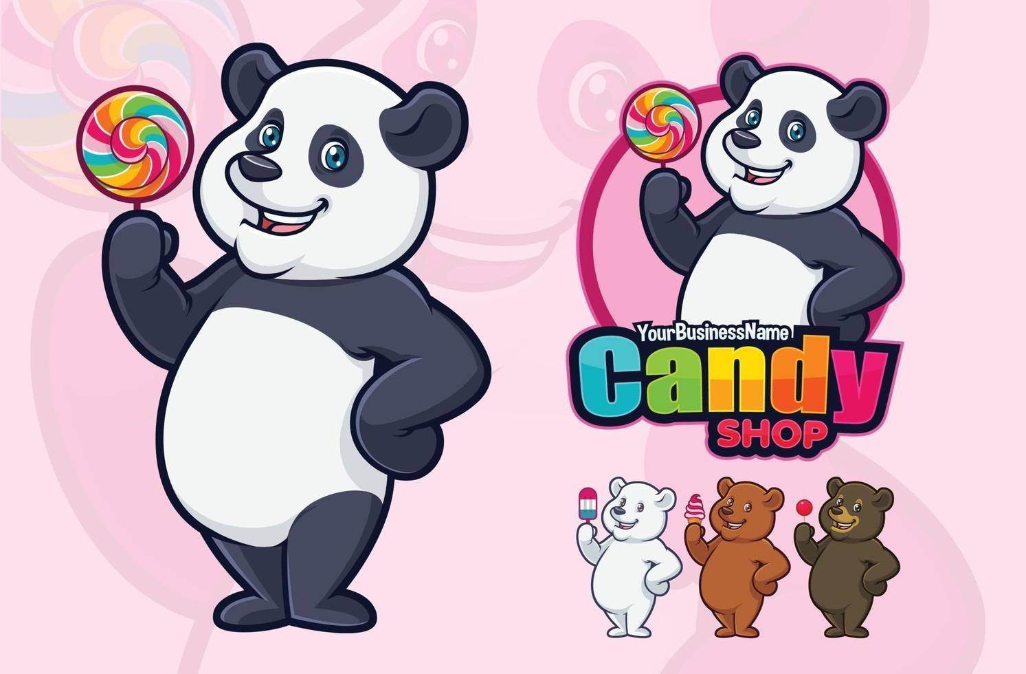 diseño de mascota panda para su negocio o logotipo con osos opcionales y oso polar vector