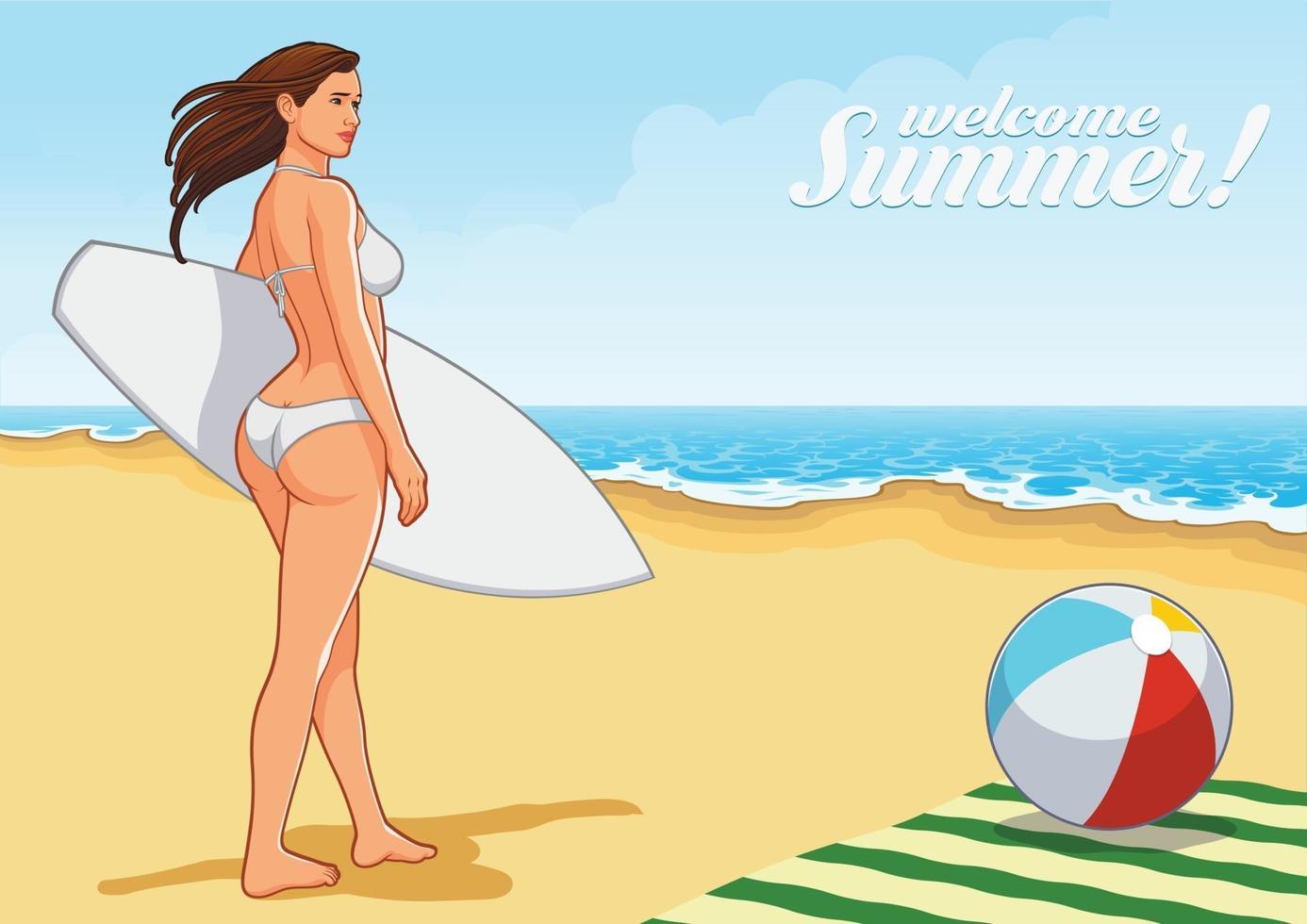 Beach girl enjoying summer day vector