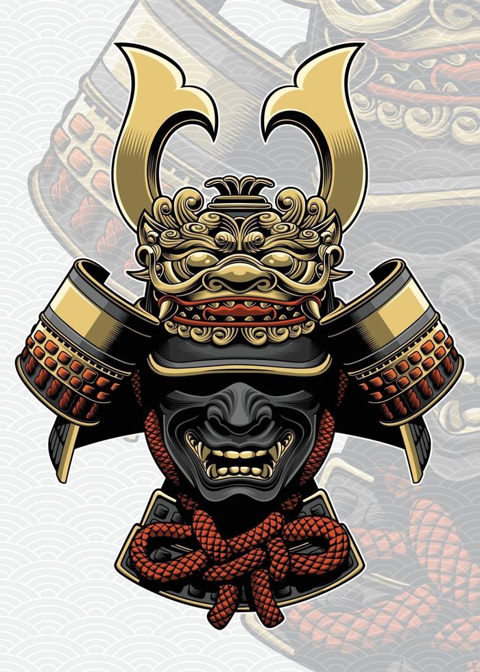 Samurai helmet with dragon face accessories vector