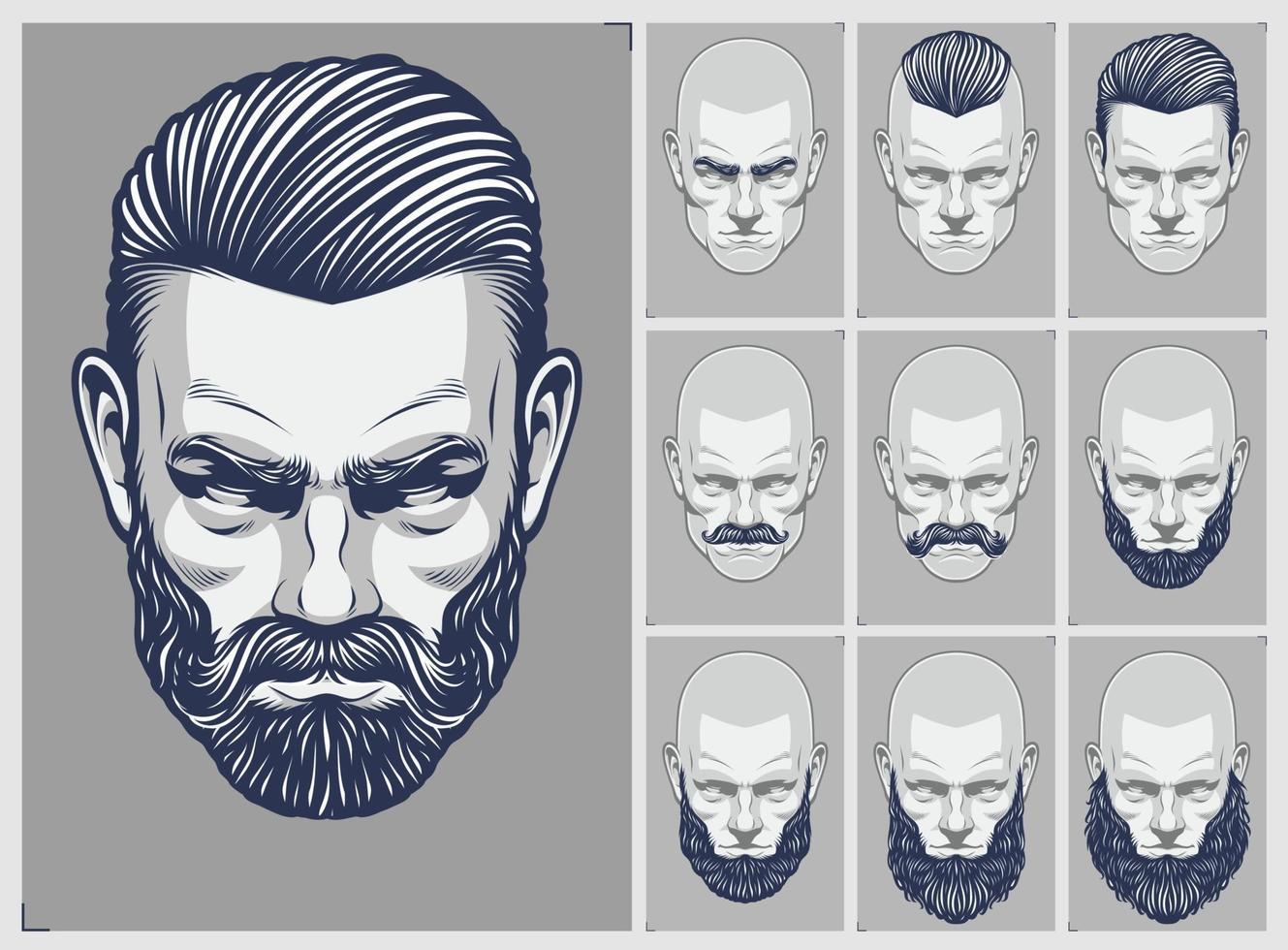 Conjunto de estilos de cabello y barba. vector