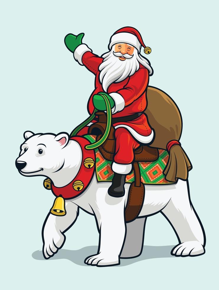 santa montando oso polar vector