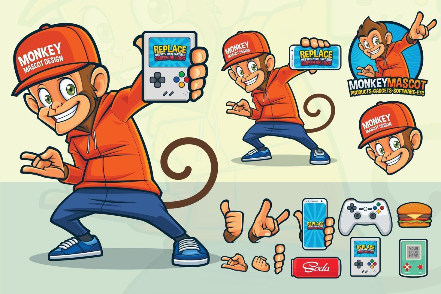 Monkey mascot design for video game store or other products vector