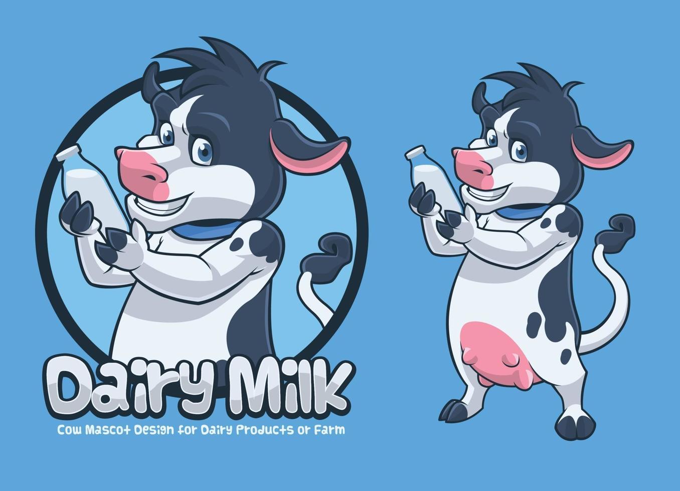 Diseño de mascota de vaca para productos lácteos. vector