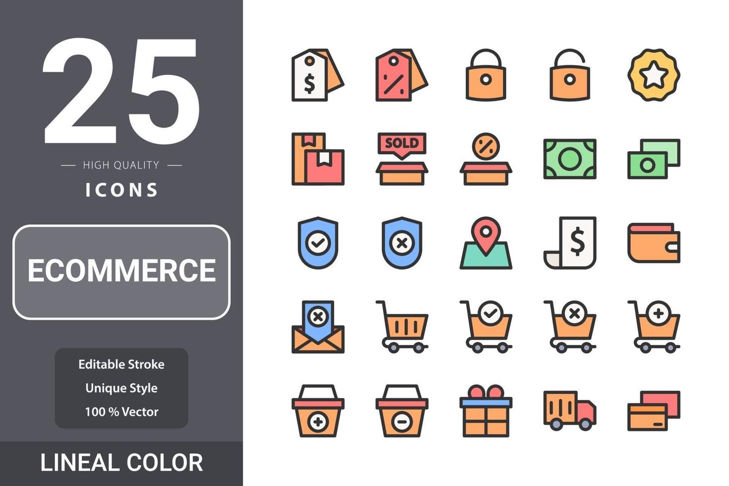 Ecommerceicon pack for your web site design, logo, app, UI. Ecommerce icon lineal color design vector