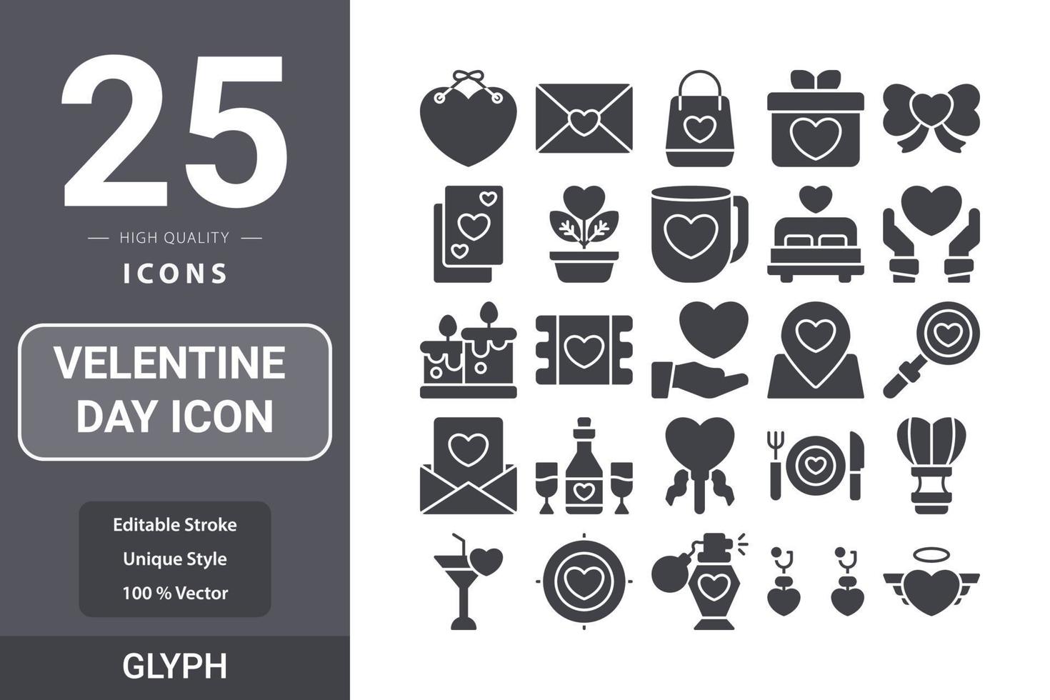 Velentine's Day icon glyph pack design vector