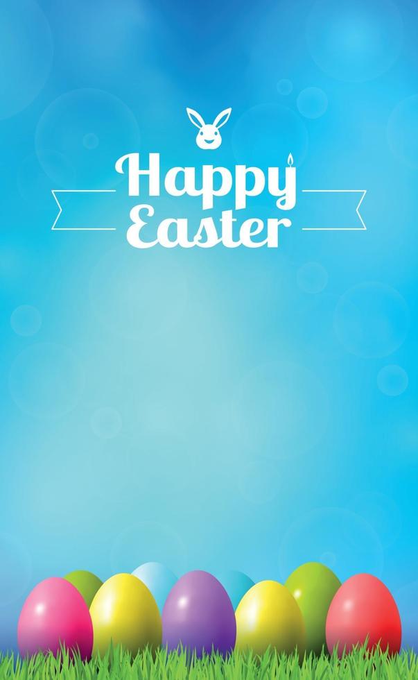 Abstract Easter bokeh background with colorful eggs lying on the grass against the background of the sky, congratulations on Easter vector