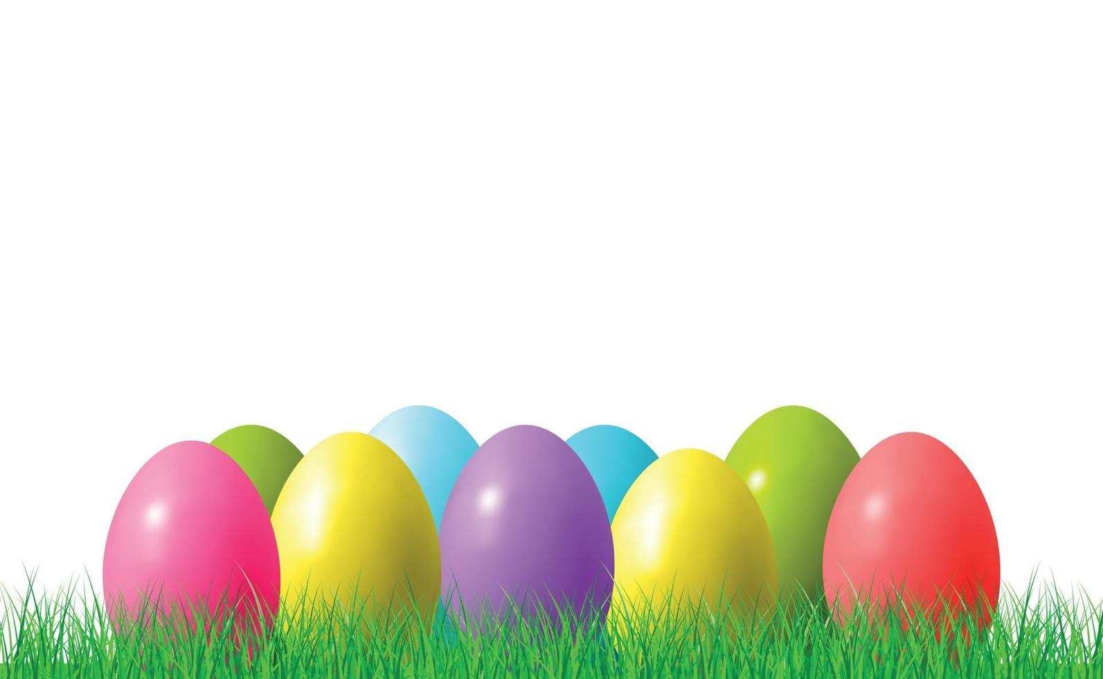 Abstract illustration of many multi-colored eggs with different shades on green grass vector