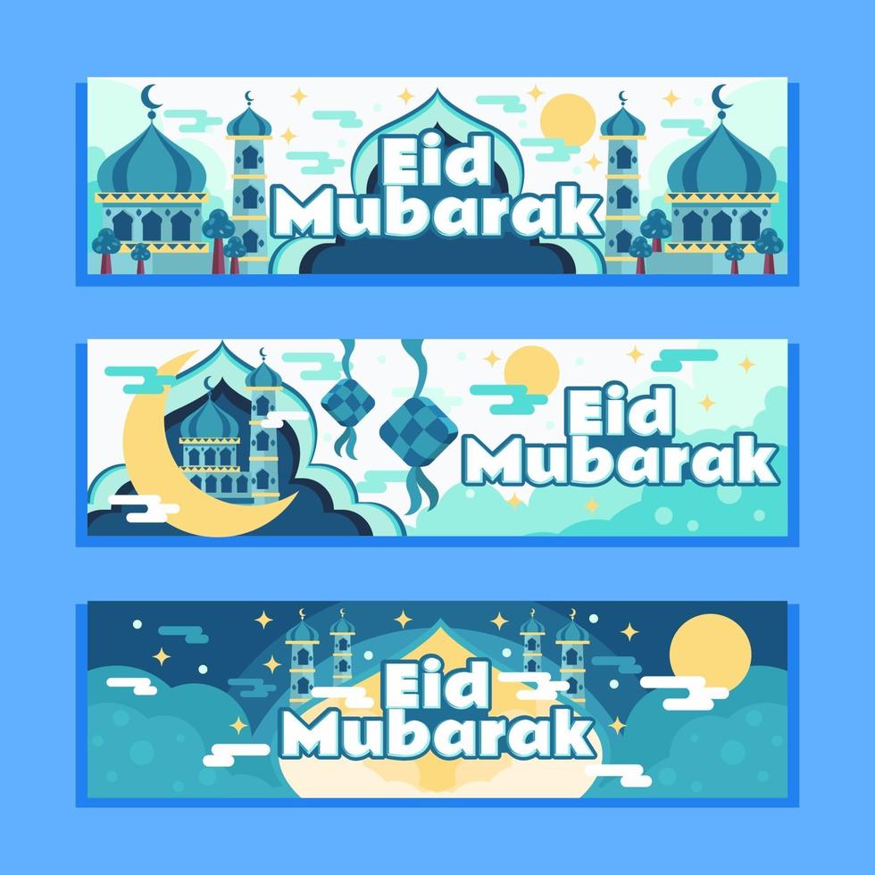 eid mubarak con banner de noche tranquila vector