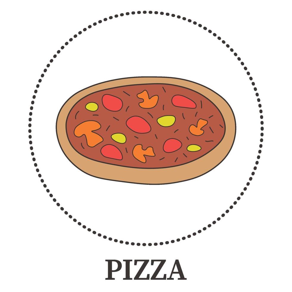 Abstract pizza with pepperoni and different types of sauces and cheese