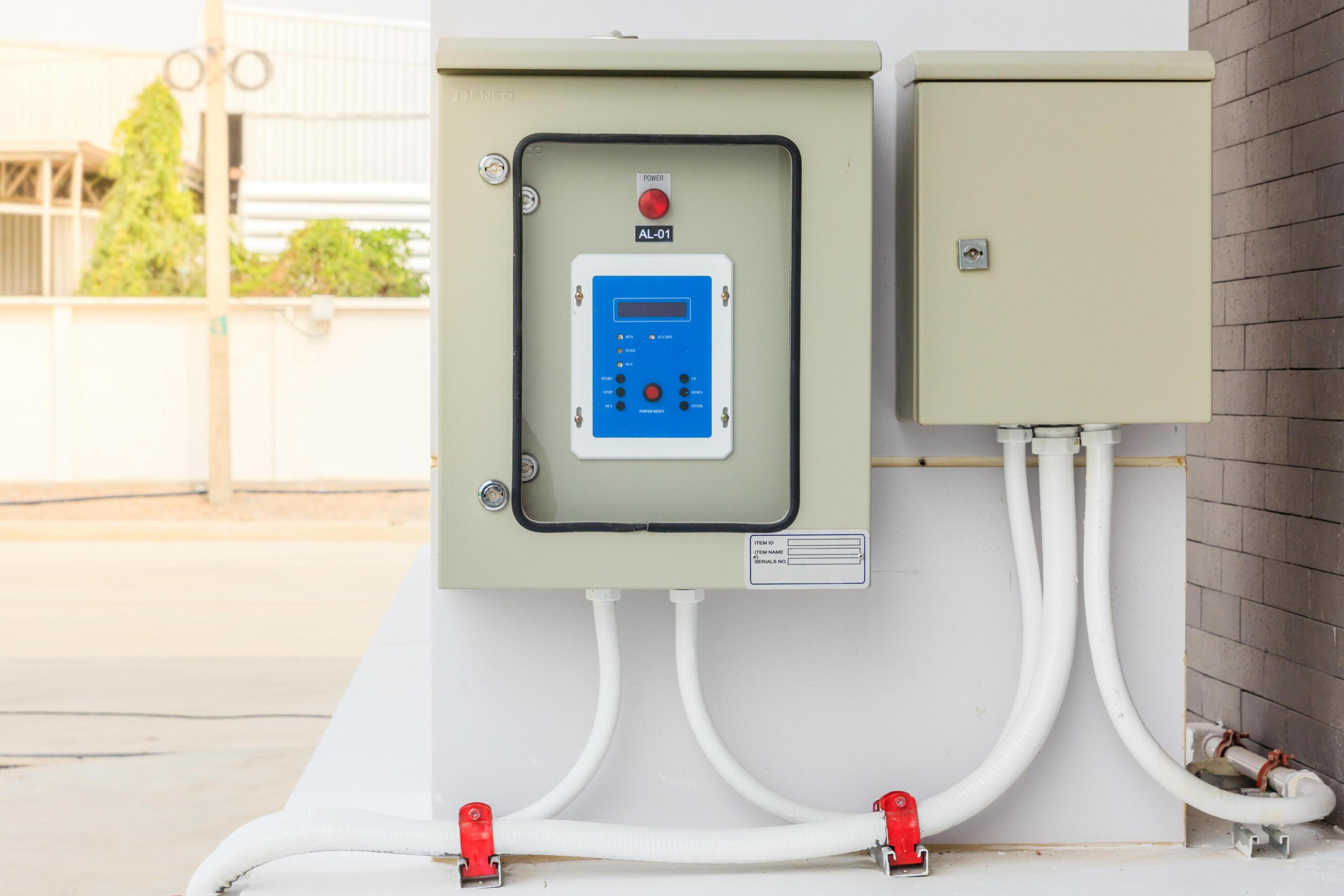 Technical display on control panel with electrical equipment devices