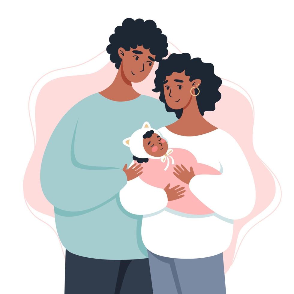 VYoung parents hold a baby in their arms, happy young family vector
