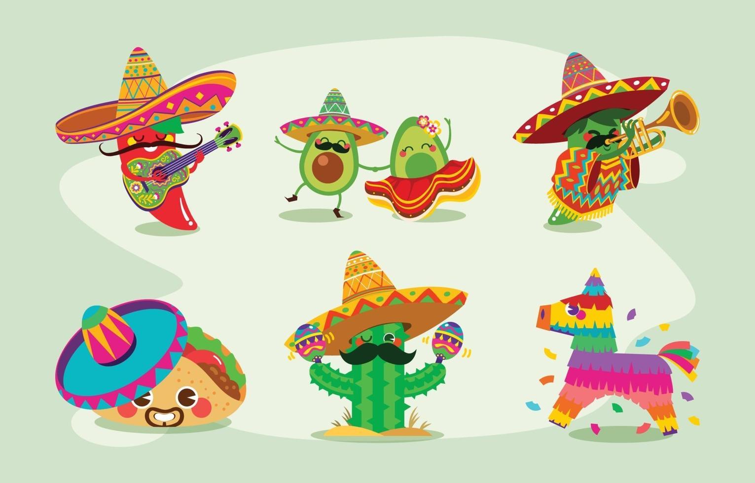 concepto de personajes divertidos mexicanos cinco de mayo vector