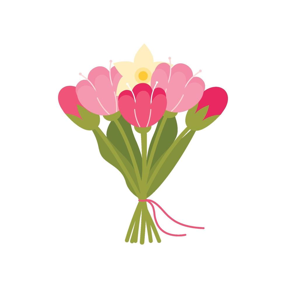 Bunch of Spring Flowers Flat Vector Illustration.