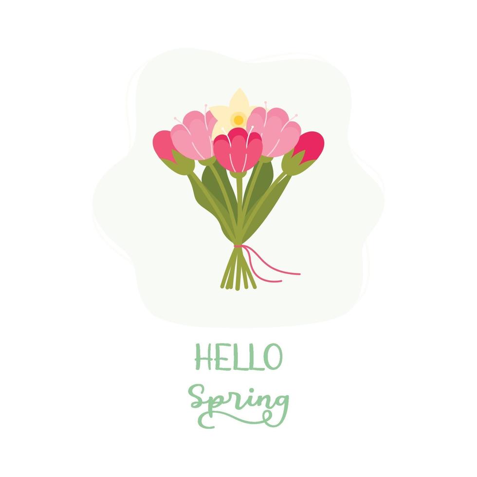 Bunch of Spring Flowers Flat Vector Illustration.