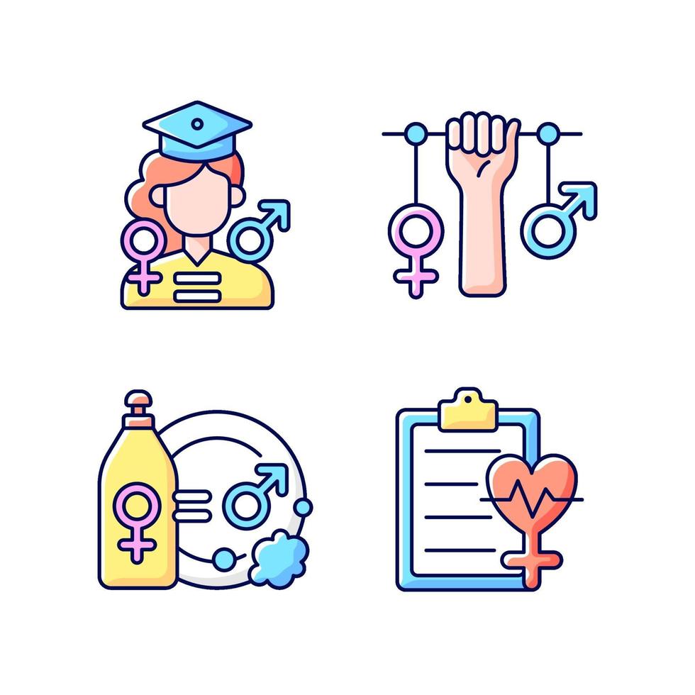 Equal education opportunities RGB color icons set vector