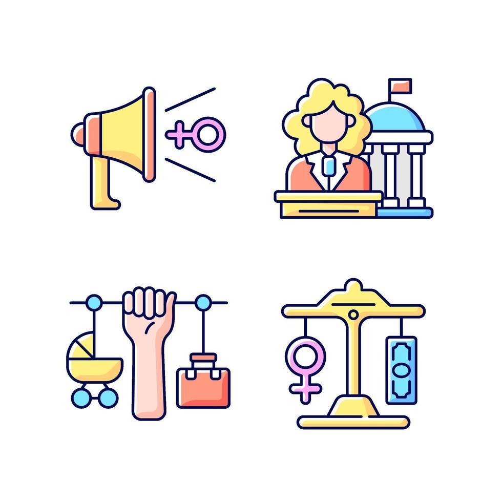 Conjunto de iconos de color rgb de feminismo vector