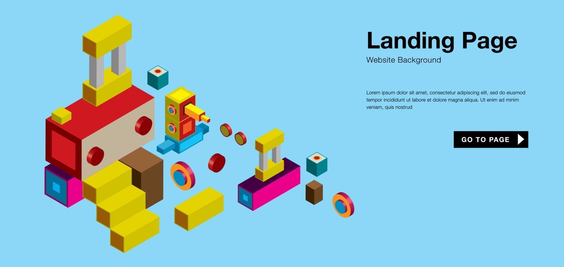 Vector colorful isometric and robot landing page banner