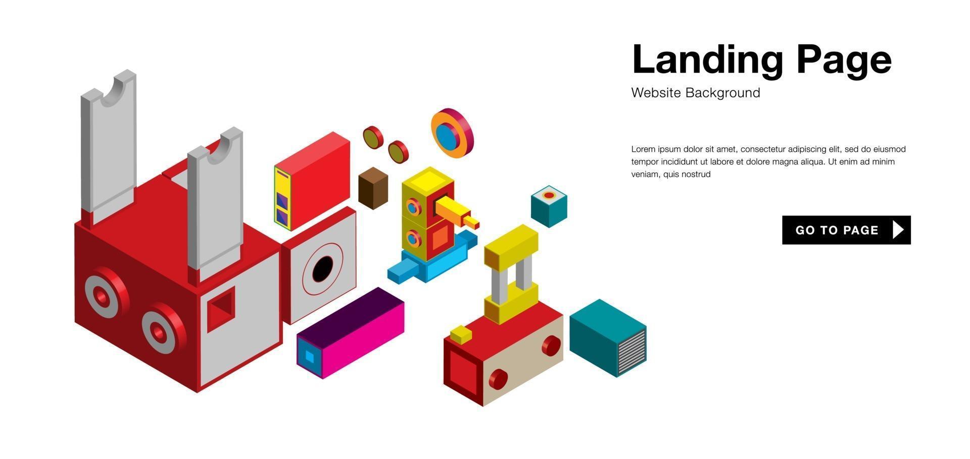 Vector colorful isometric and robot landing page banner