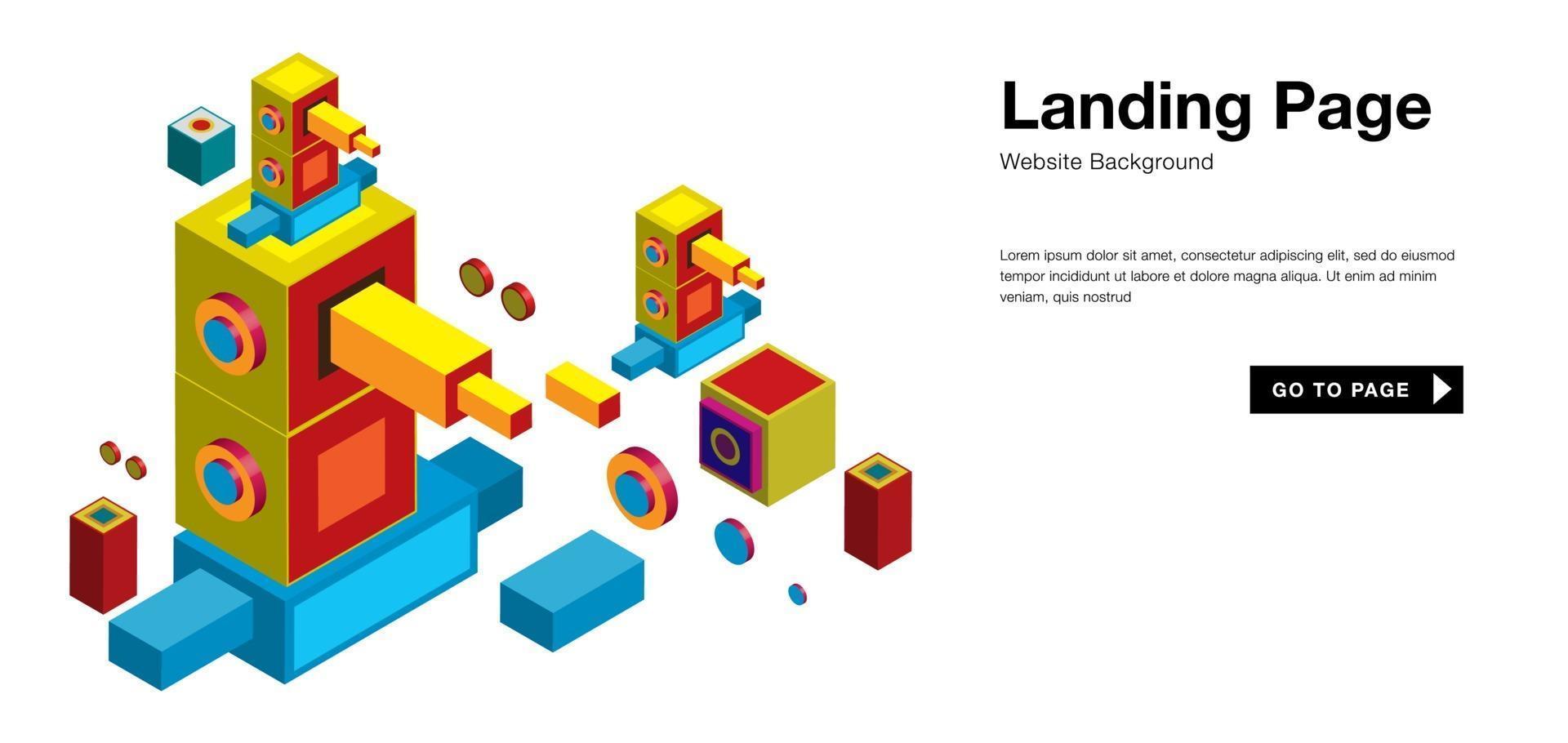 Vector colorful isometric and robot landing page banner