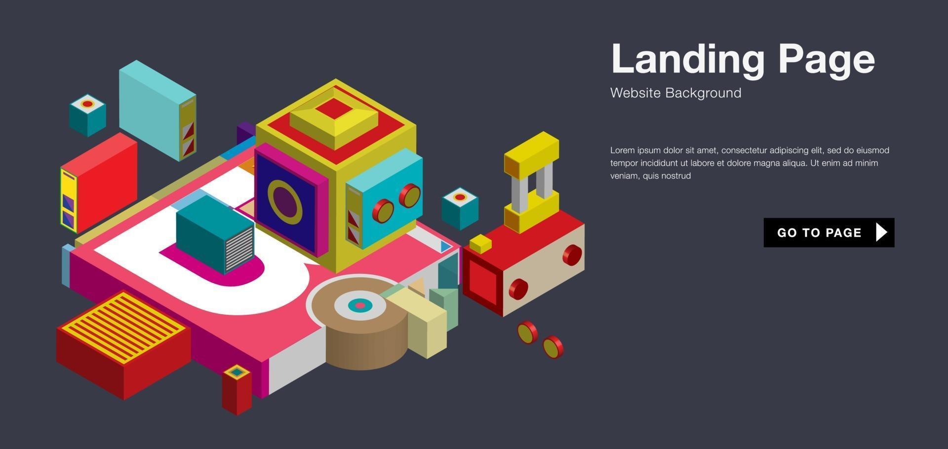 Vector colorful isometric and robot landing page banner