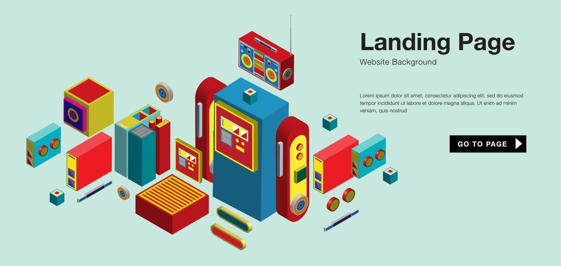 Vector colorful isometric and robot landing page banner