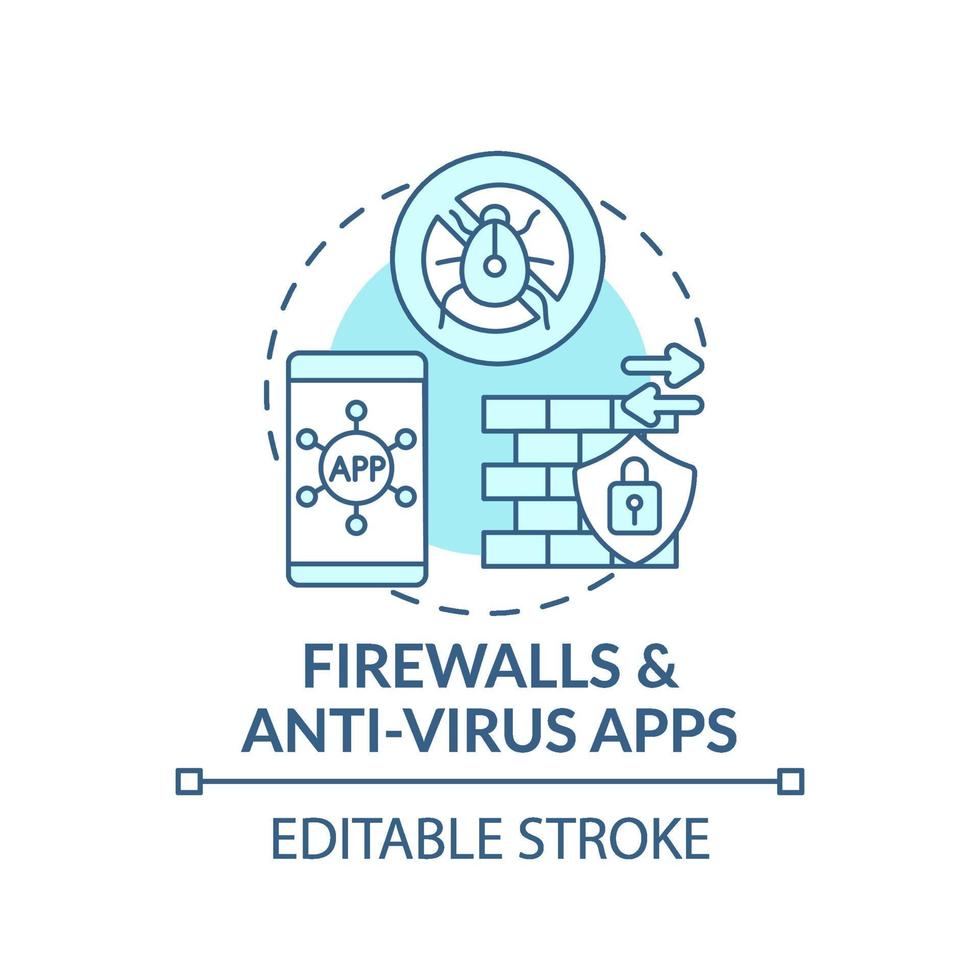 icono de concepto de aplicaciones de firewall y antivirus vector