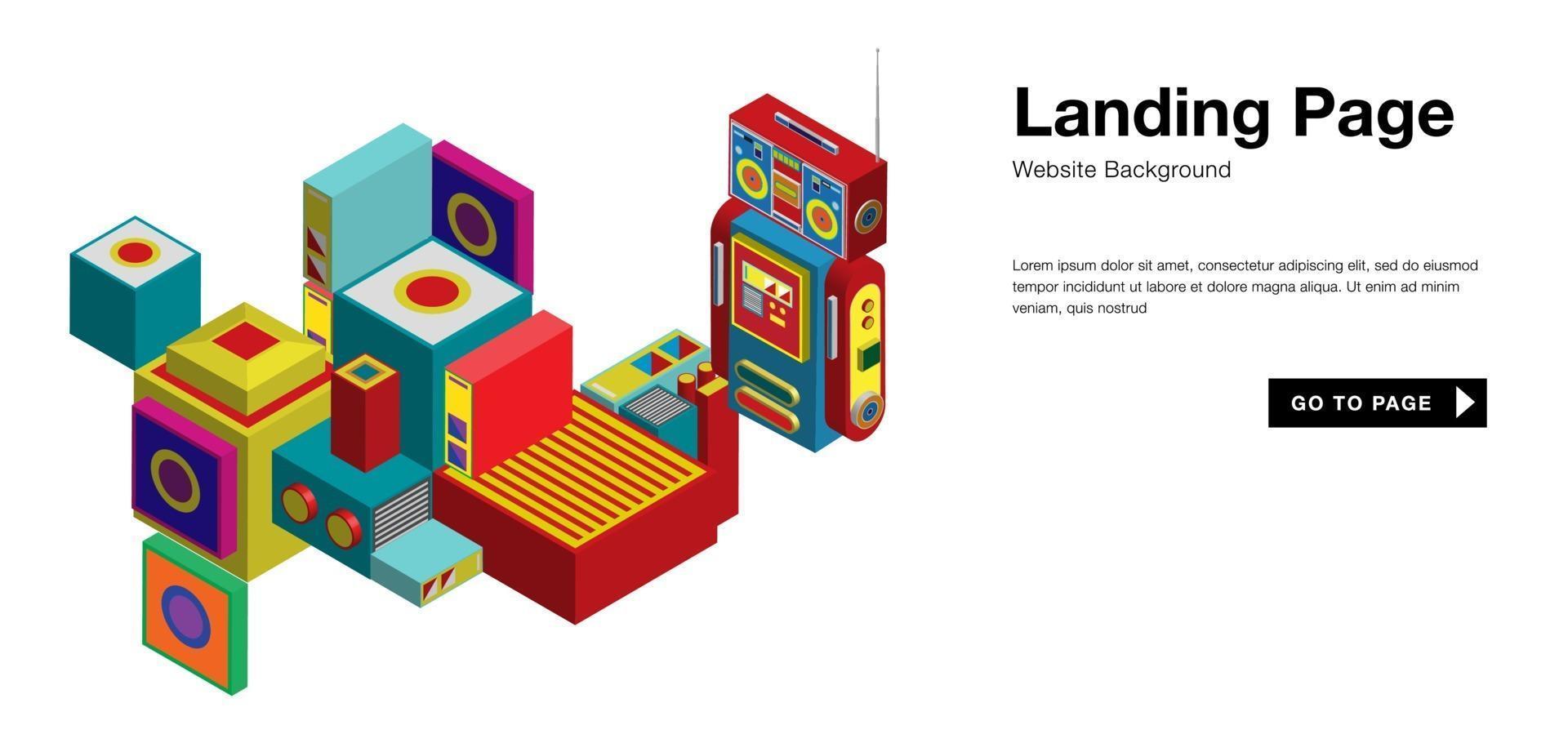 Vector colorful isometric and robot landing page banner