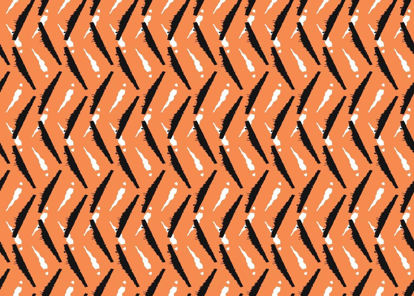 Hand drawn, orange, black, white shapes seamless pattern vector