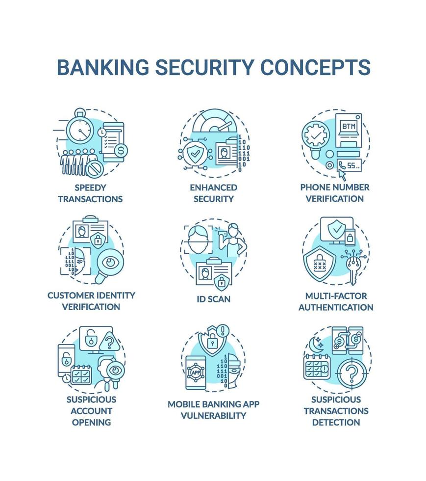 conjunto de iconos de concepto de seguridad bancaria vector