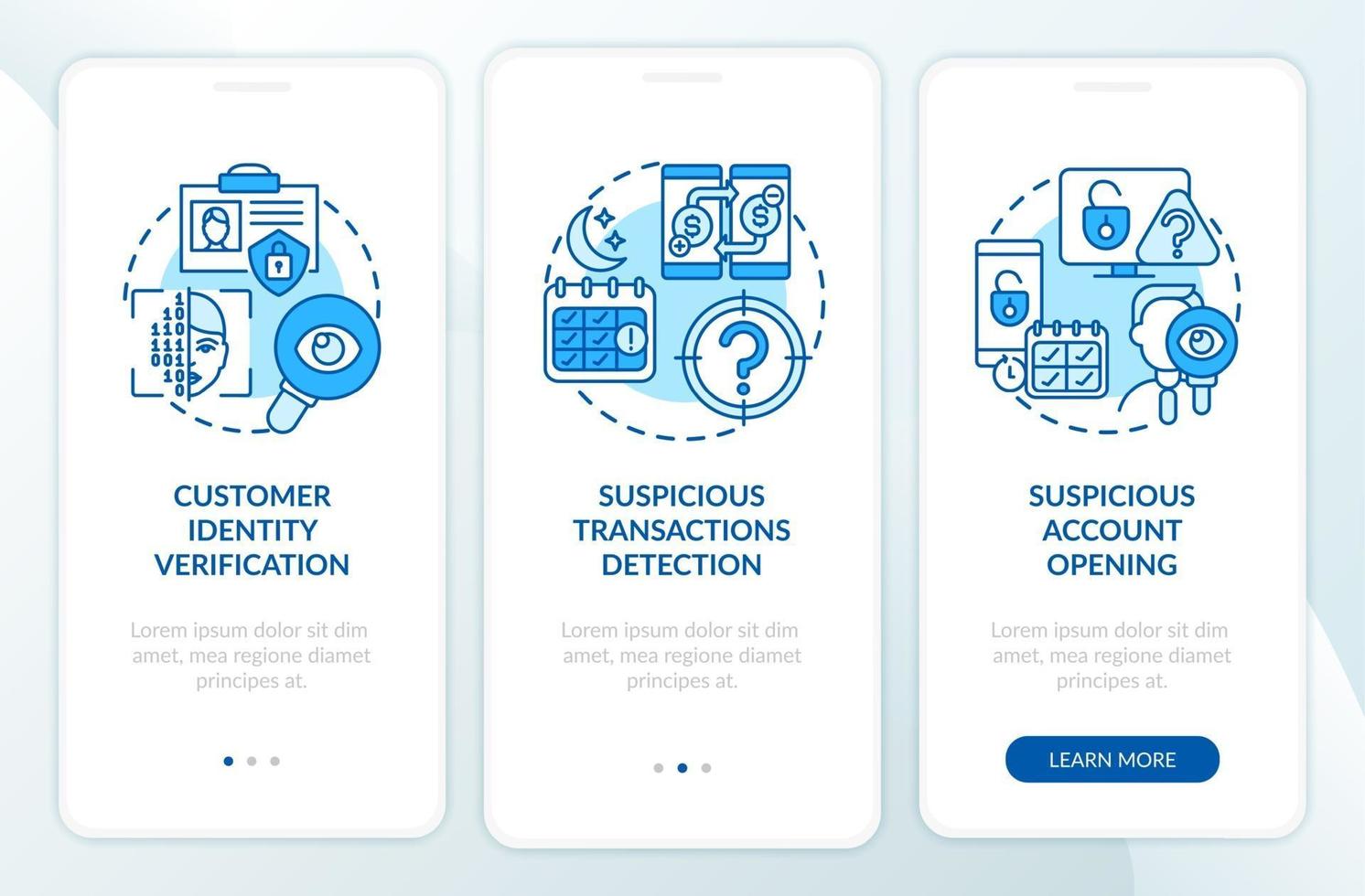 Banking security measures onboarding mobile app page screen with concepts vector