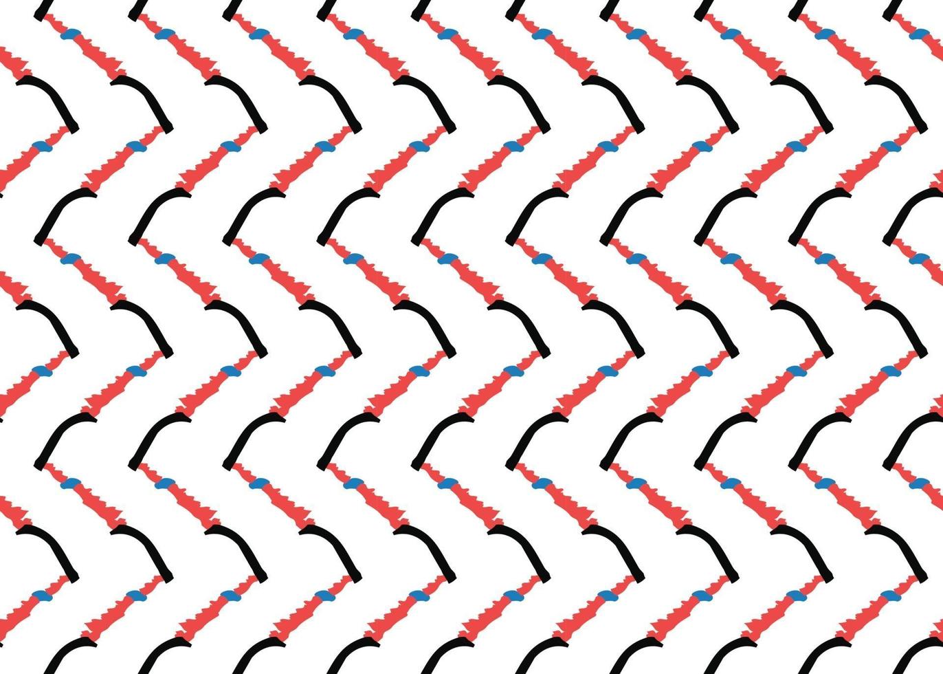 Hand drawn, red, blue, black, white zig zag lines seamless pattern vector
