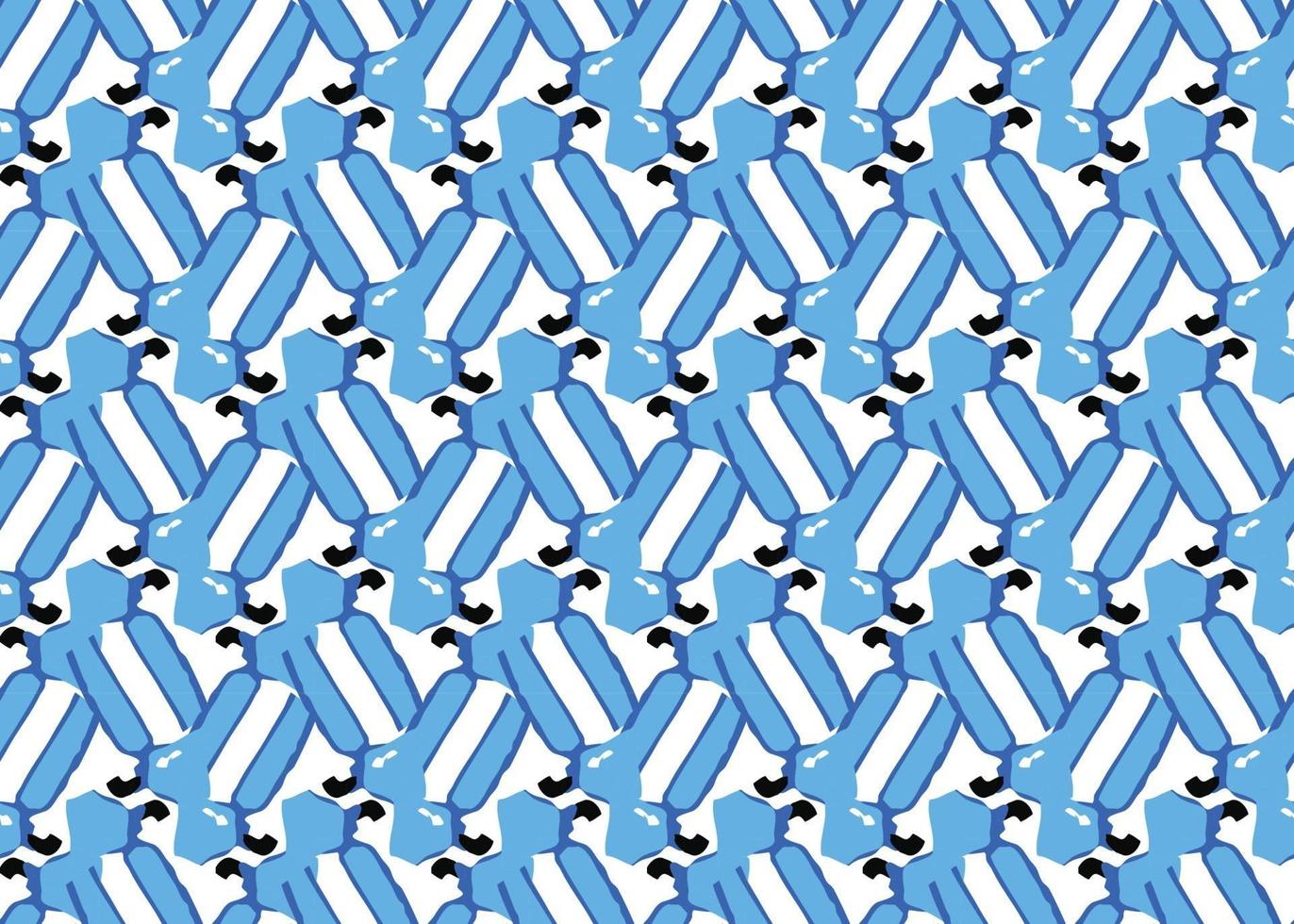 Hand drawn, blue, white, black shapes seamless pattern vector