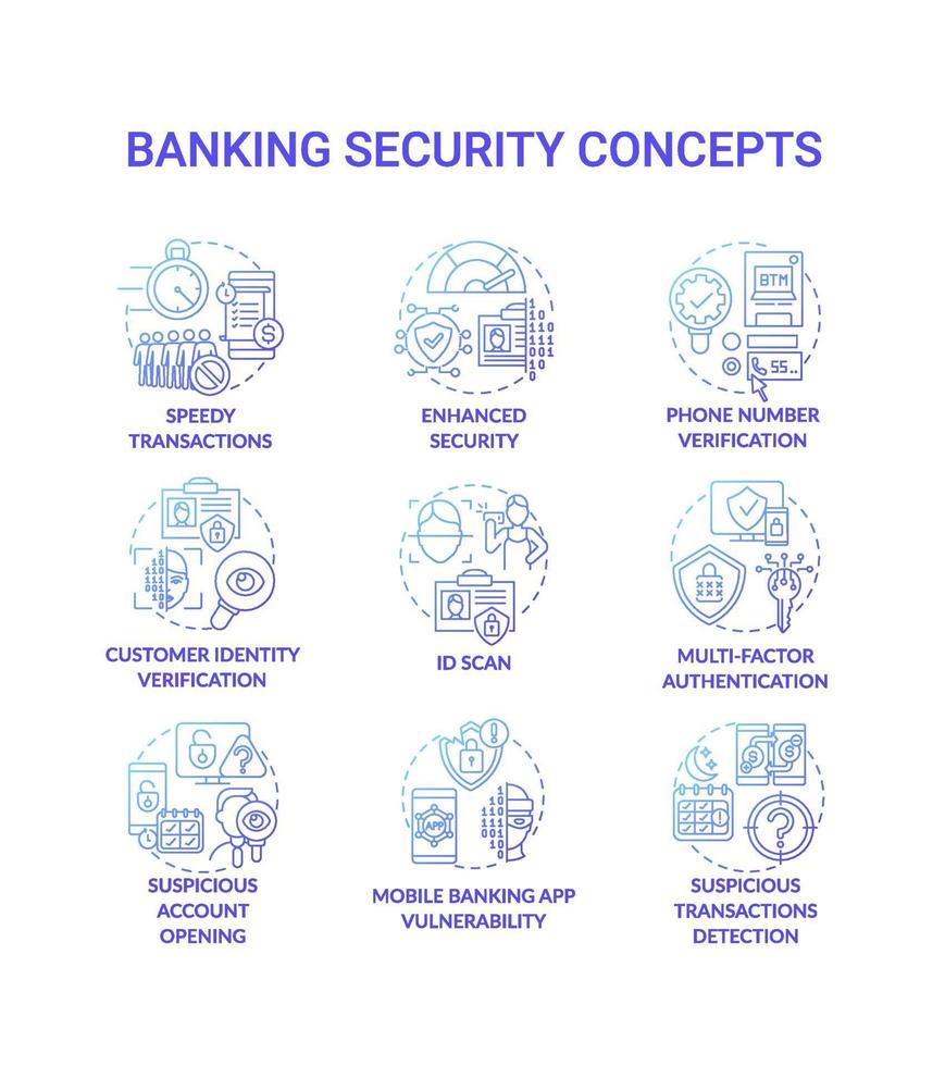 conjunto de iconos de concepto de seguridad bancaria vector