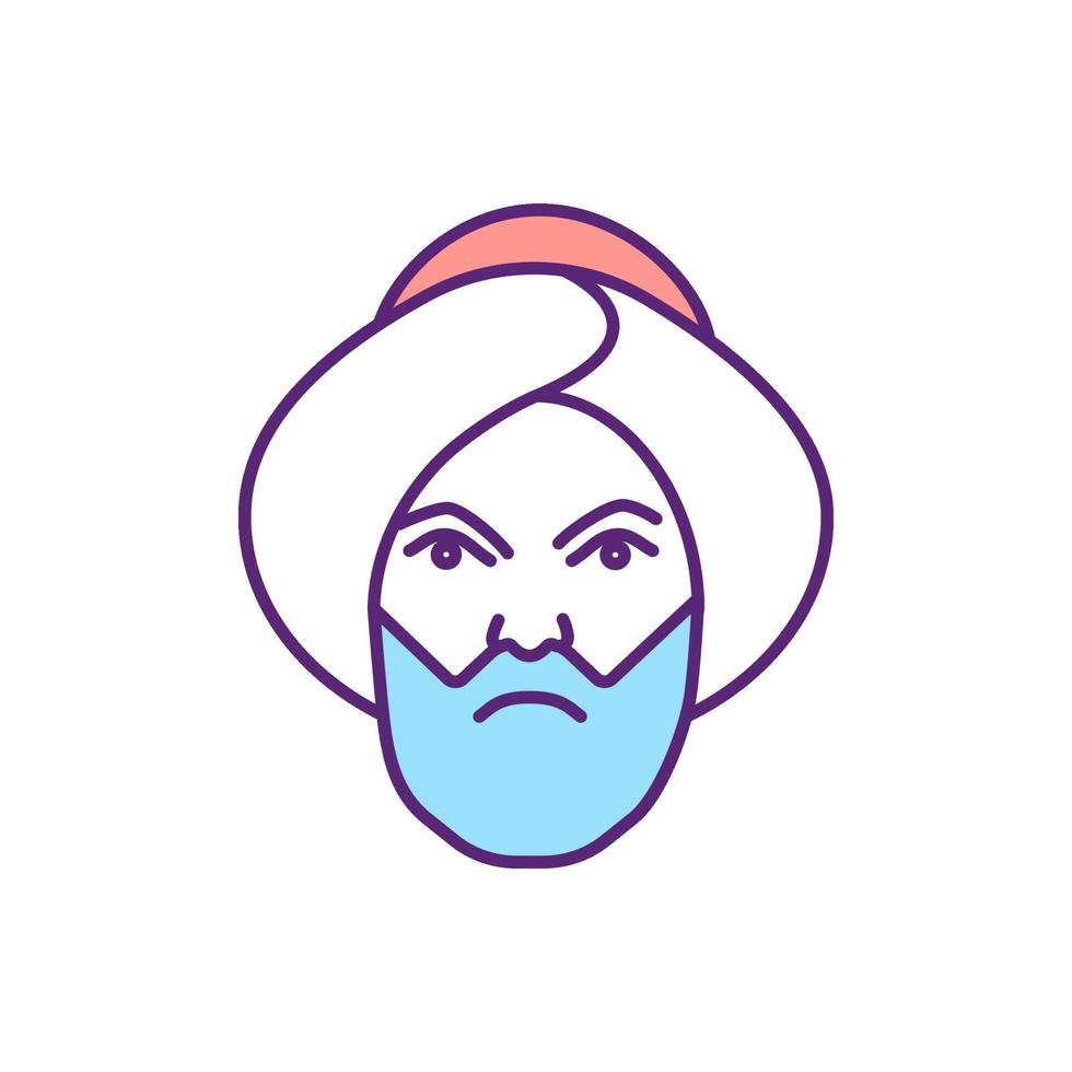 Angry muslim man RGB color icon vector