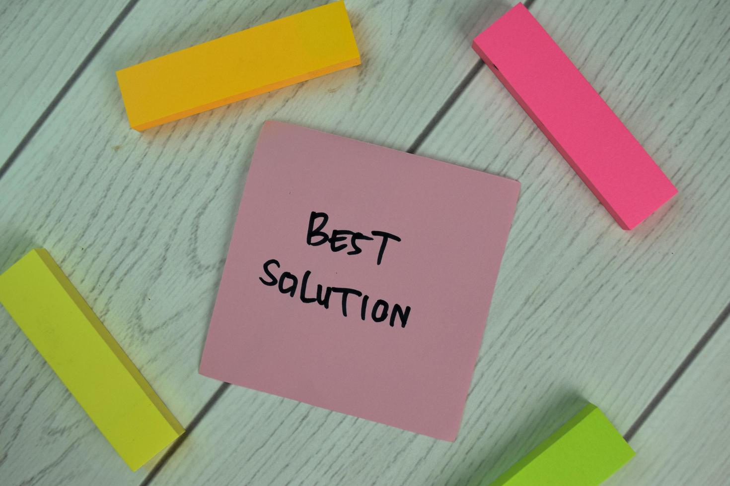 Best Solution written on sticky note isolated on wooden table photo