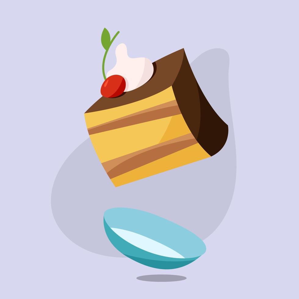 Flying piece of cake on a plate vector